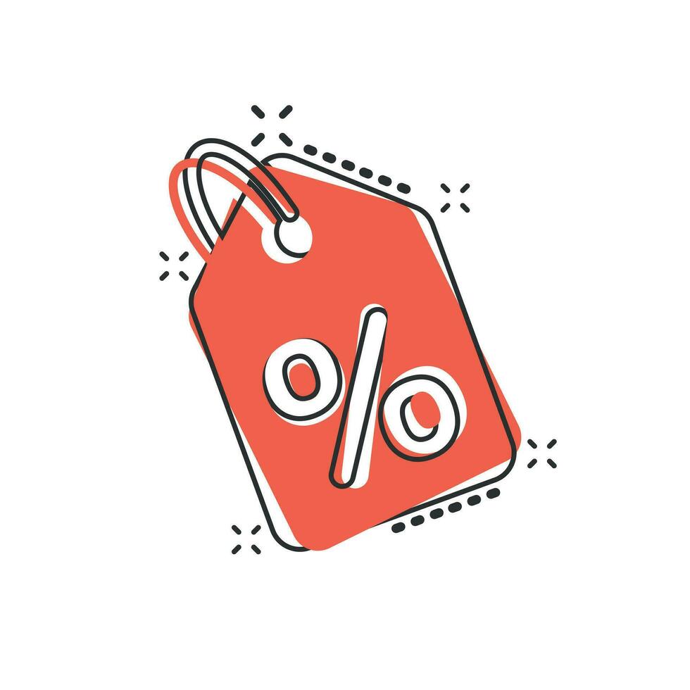 Vector cartoon discount shopping tag icon in comic style. Discount percent coupon concept illustration pictogram. Shop badge splash effect concept.