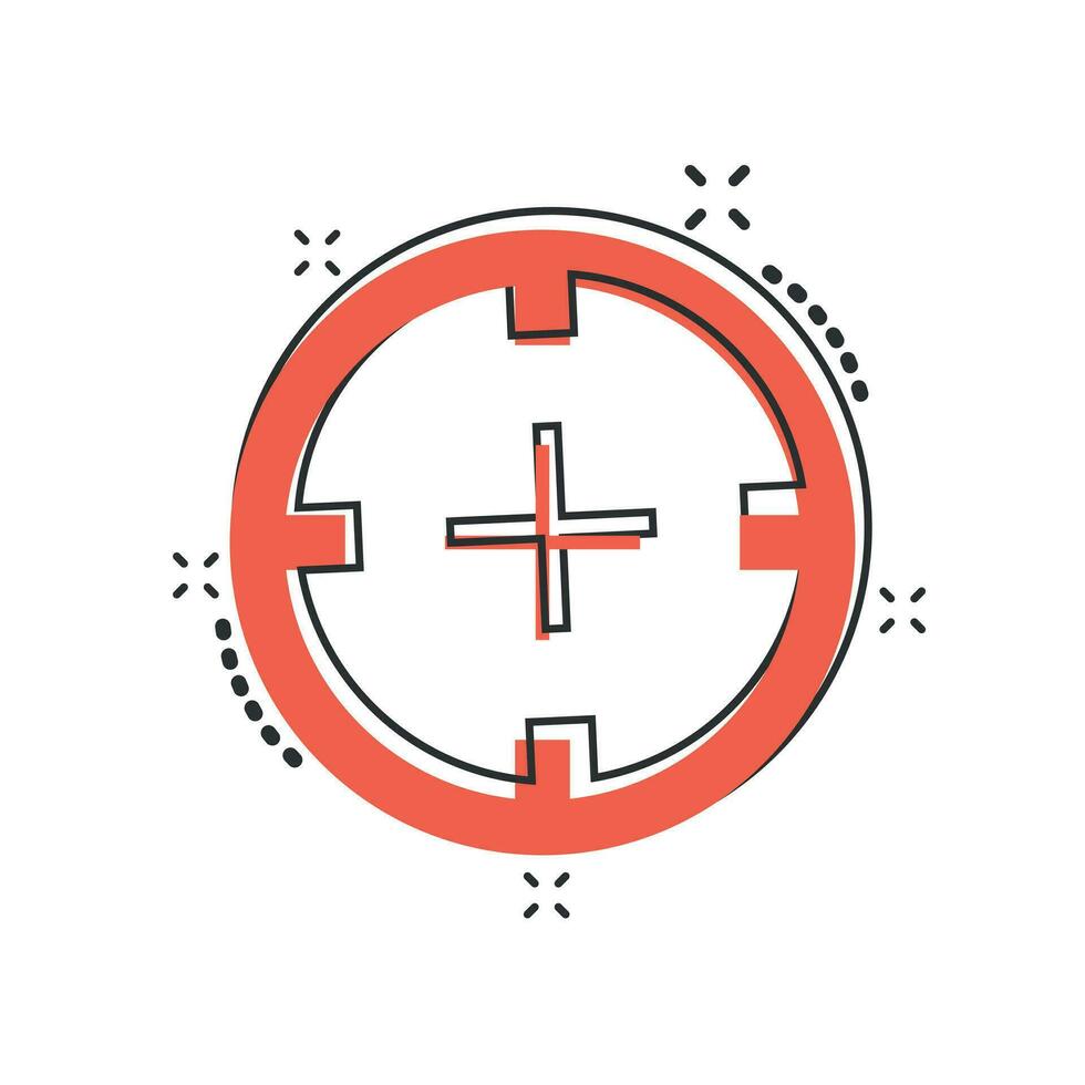 Vector cartoon shooting target icon in comic style. Aim sniper concept illustration pictogram. Target aim business splash effect concept.