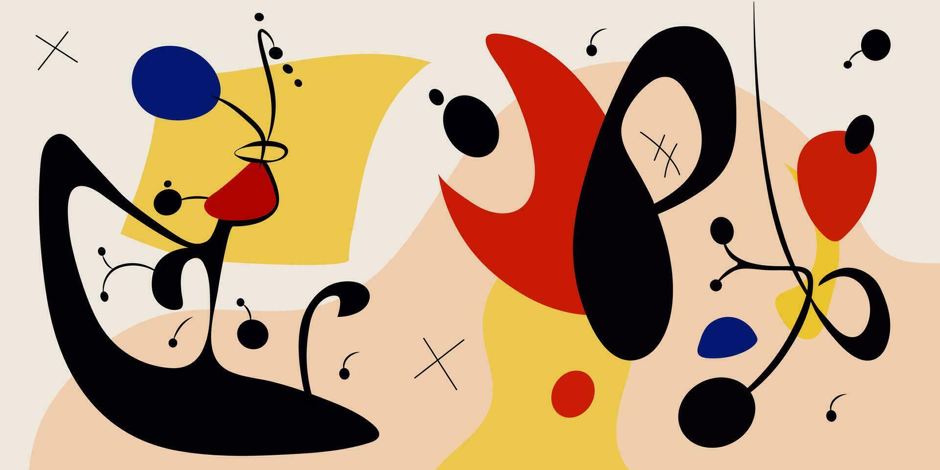 Abstract art illustration in Joan Miro style. Abstract Painting with Geometric Shapes. vector