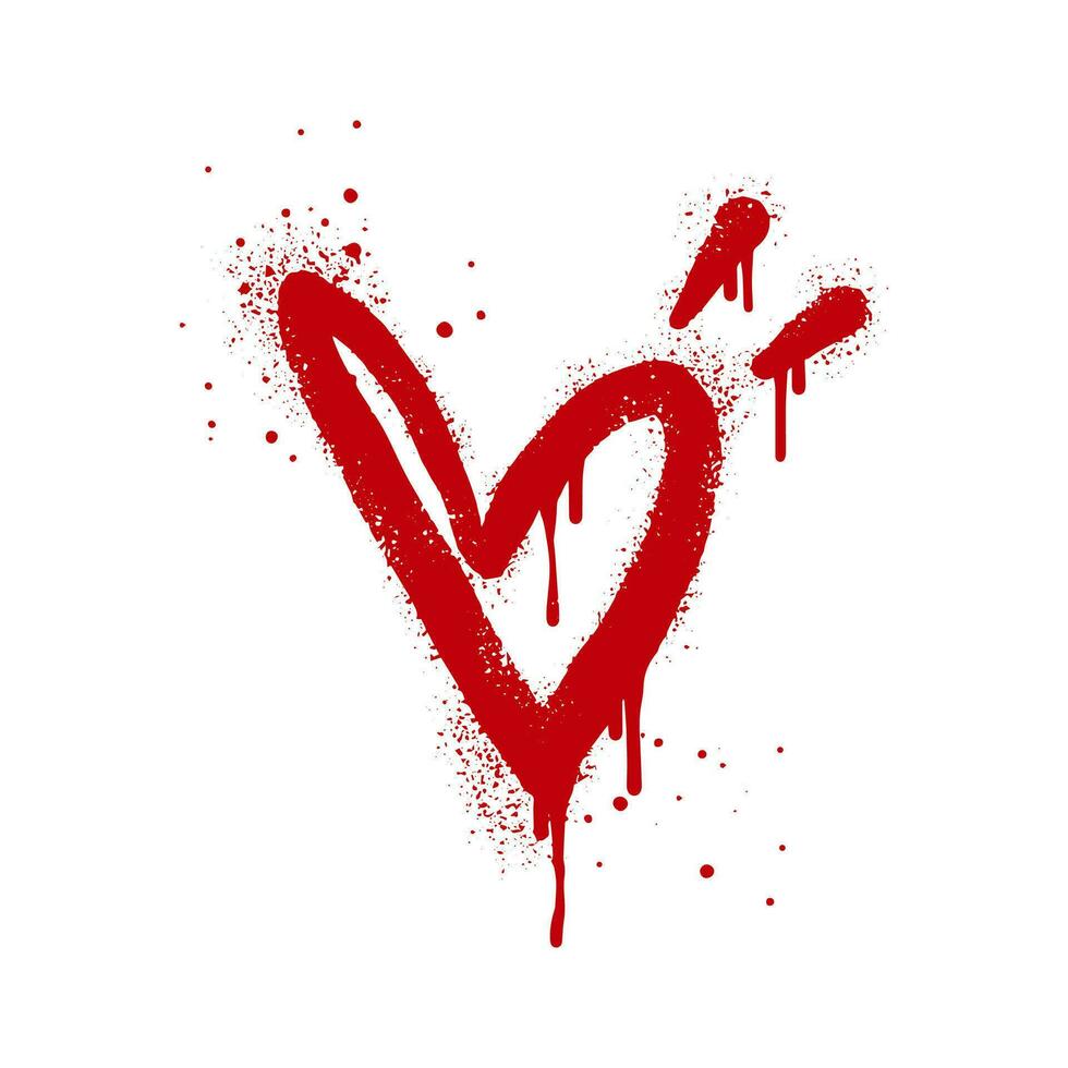 rociar pintado pintada corazón firmar en rojo terminado blanco. amor corazón símbolo. aislado en blanco antecedentes. vector ilustración
