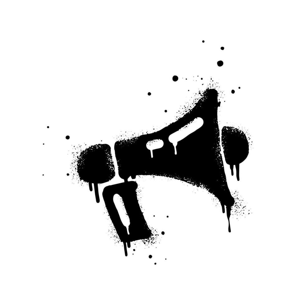 megáfono de graffiti pintado con spray en negro sobre blanco. ilustración de garabato de altavoz. aislado sobre fondo blanco vector