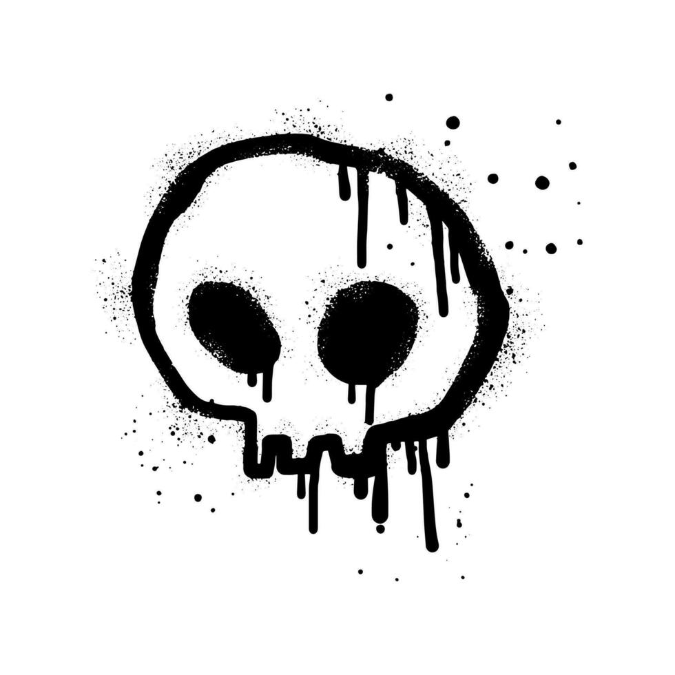 Spray painted graffiti skull in black over white. Skull head symbol