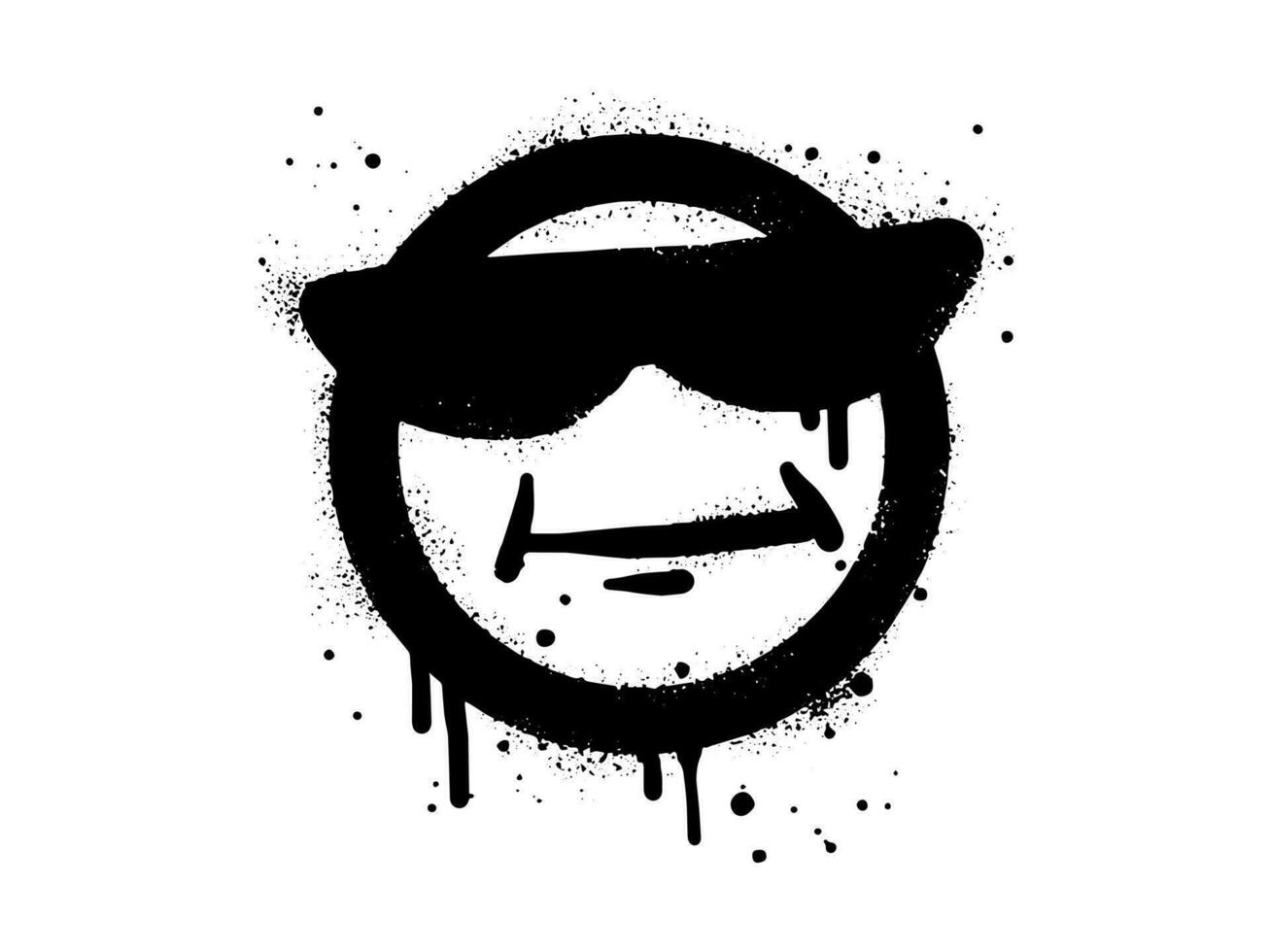 sonriente cara emoticon personaje con Gafas de sol. rociar pintado pintada sonrisa cara en negro terminado blanco. aislado en blanco antecedentes. vector ilustración