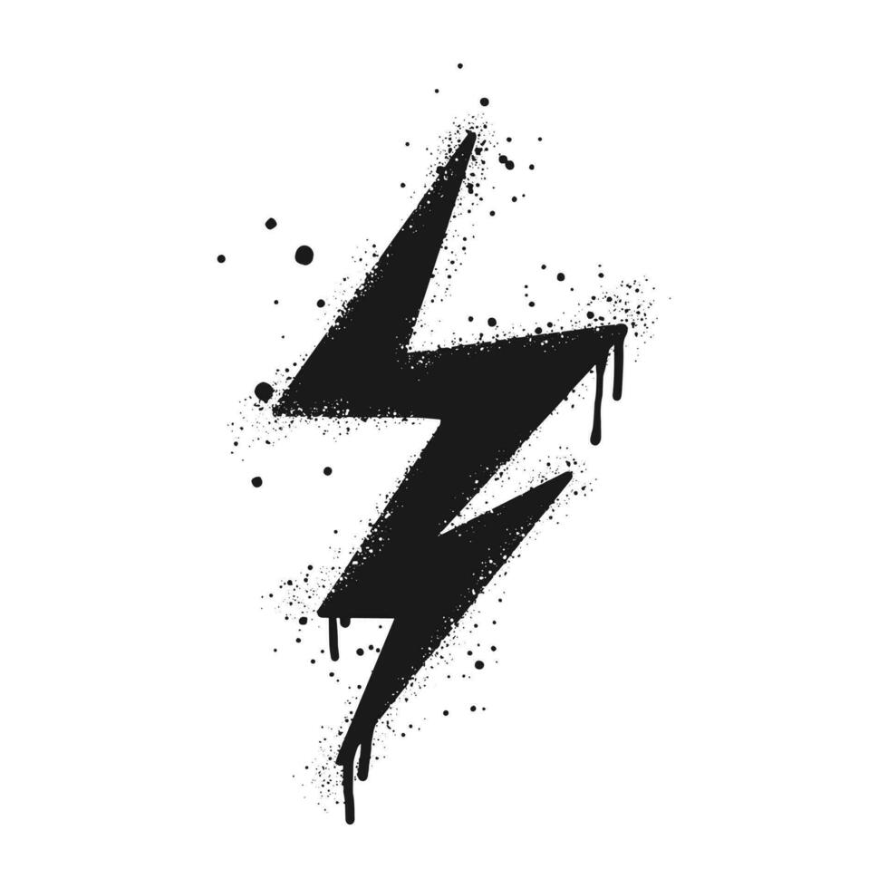 Spray painted graffiti Electric lightning flash, Lightning bolt in black over white. Drops of sprayed thunder bolt symbol. isolated on white background. vector illustration