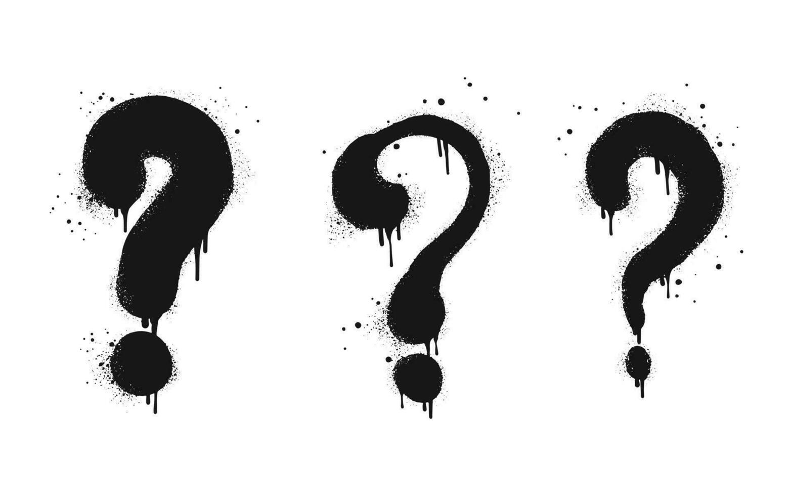 Set of Spray painted graffiti question marks in black over white. question drip symbol.  isolated on white background. vector illustration