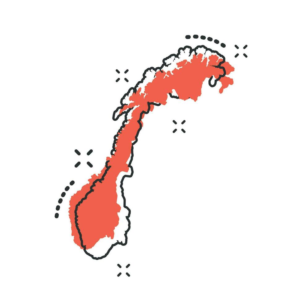 vector dibujos animados Noruega mapa icono en cómic estilo. Noruega firmar ilustración pictograma. cartografía mapa negocio chapoteo efecto concepto.