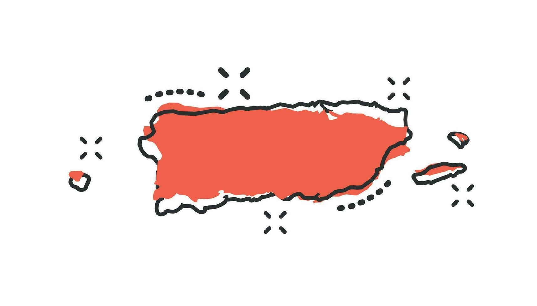 icono de mapa de puerto rico de dibujos animados vectoriales en estilo cómico. pictograma de ilustración de signo de puerto rico. concepto de efecto de salpicadura de negocio de mapa de cartografía. vector