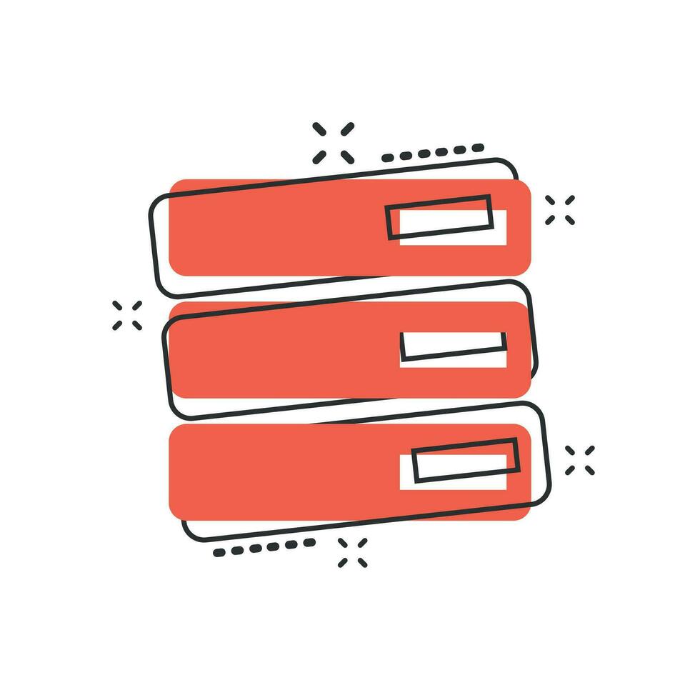 Vector cartoon database, server icon in comic style. Storage sign illustration pictogram. Server business splash effect concept.