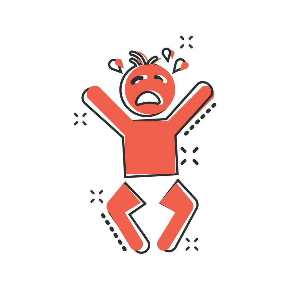 Vector cartoon crying baby icon in comic style. Anger emotions child sign illustration pictogram. Baby business splash effect concept.