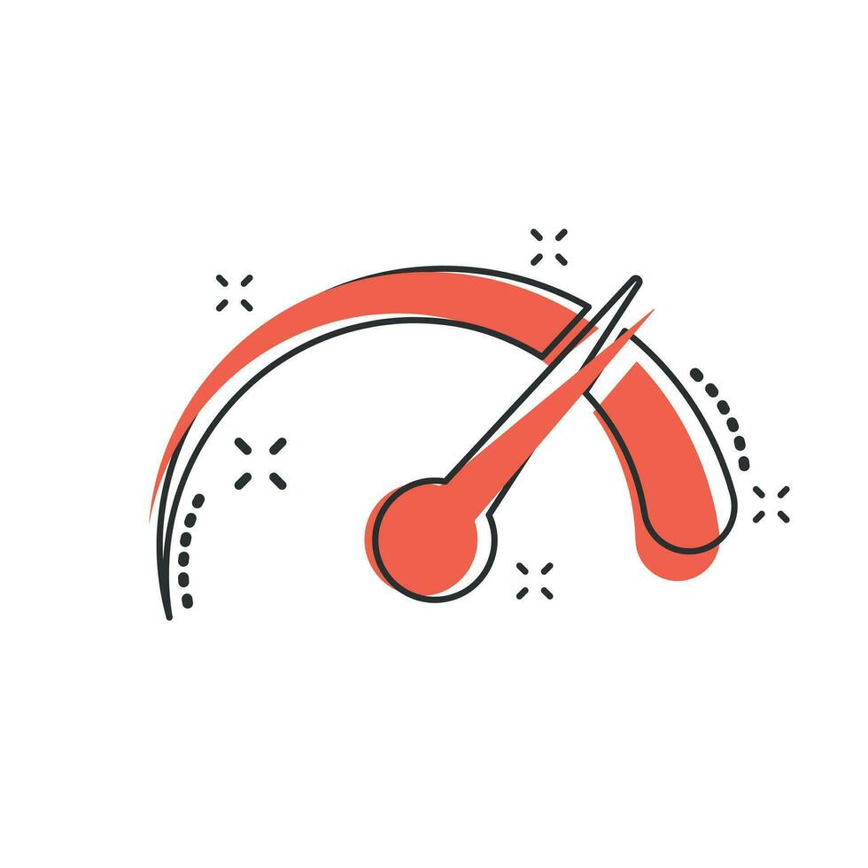 Vector cartoon dashboard icon in comic style. Level meter sign illustration pictogram. Speed business splash effect concept.