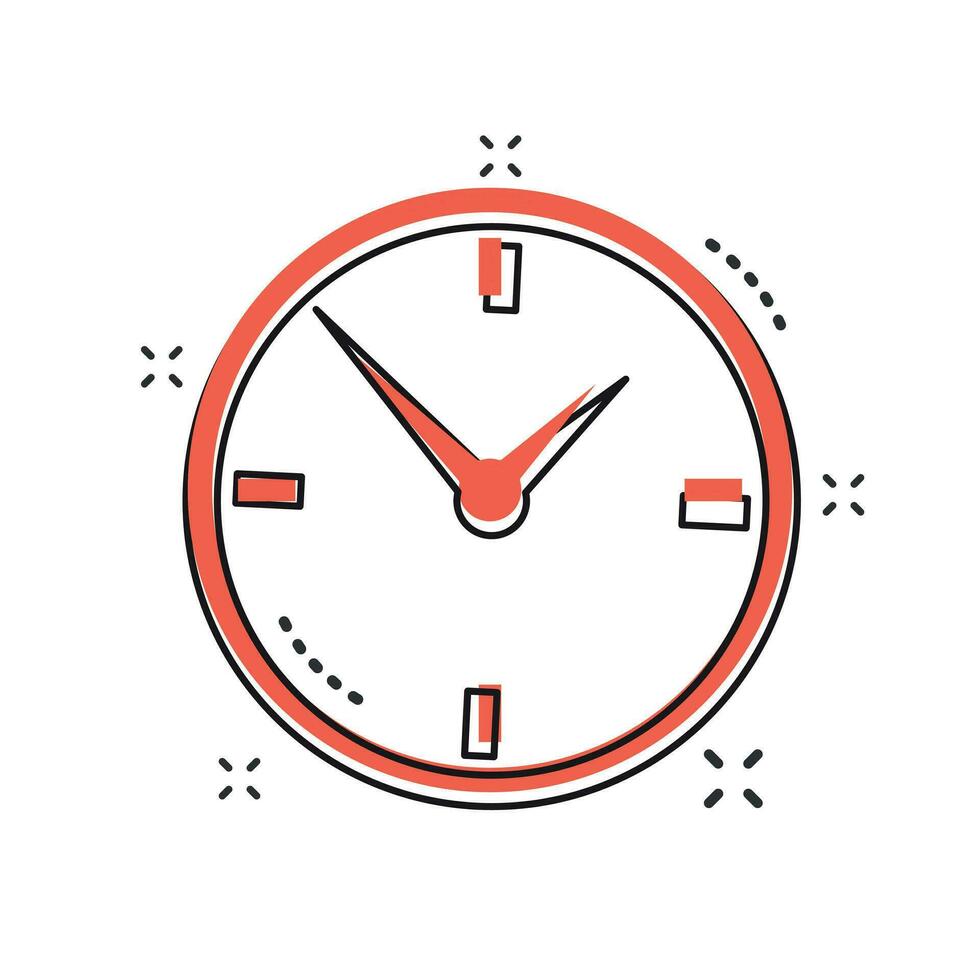 Cartoon alarm clock icon in comic style. Timer sign illustration pictogram. Stopwatch splash business concept. vector
