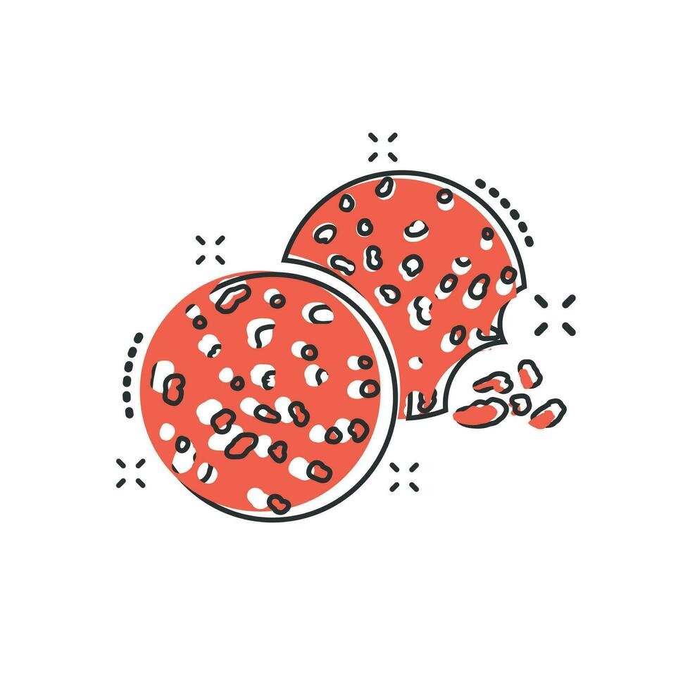 Vector cartoon cookie icon in comic style. Chip biscuit sign illustration pictogram. Pastry cookie business splash effect concept.