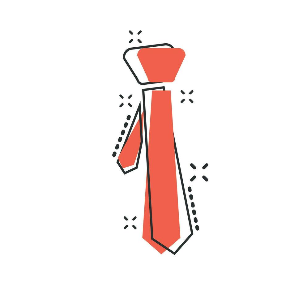 Vector cartoon tie icon in comic style. Necktie sign illustration pictogram. Tie business splash effect concept.