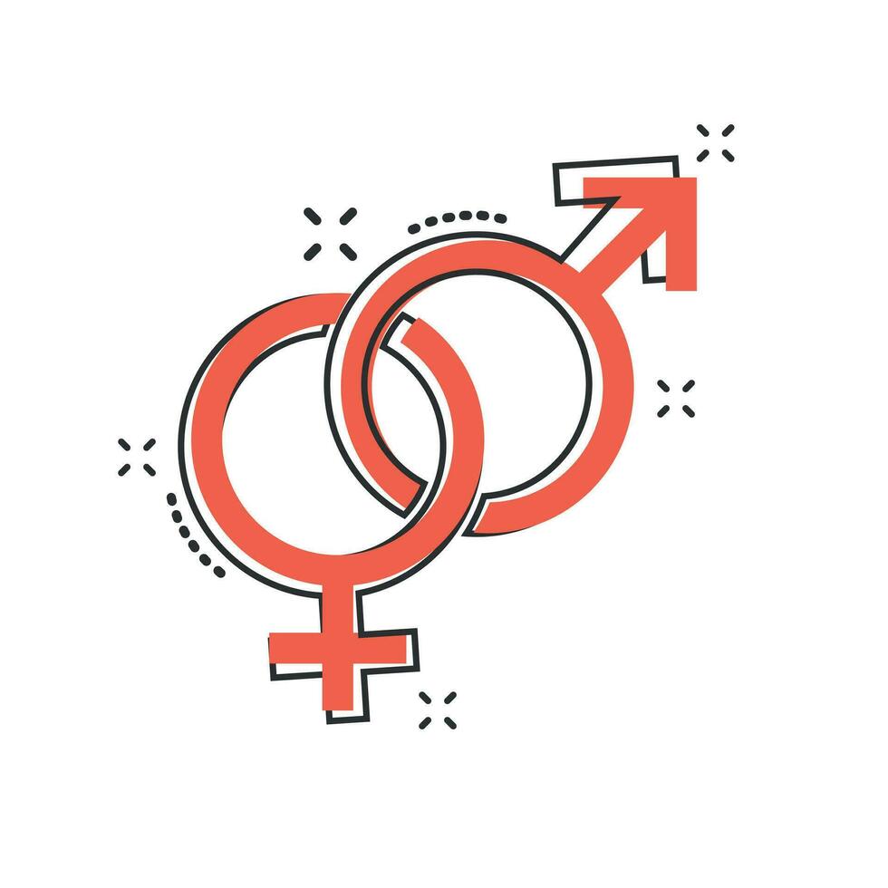 Vector cartoon gender icon in comic style. Men and women sign illustration pictogram. Sex business splash effect concept.