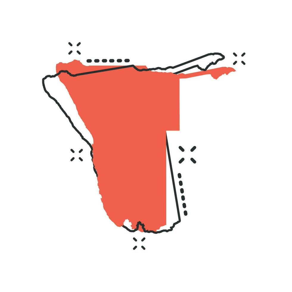 icono de mapa de namibia de dibujos animados vectoriales en estilo cómico. pictograma de ilustración de signo de namibia. concepto de efecto de salpicadura de negocio de mapa de cartografía. vector