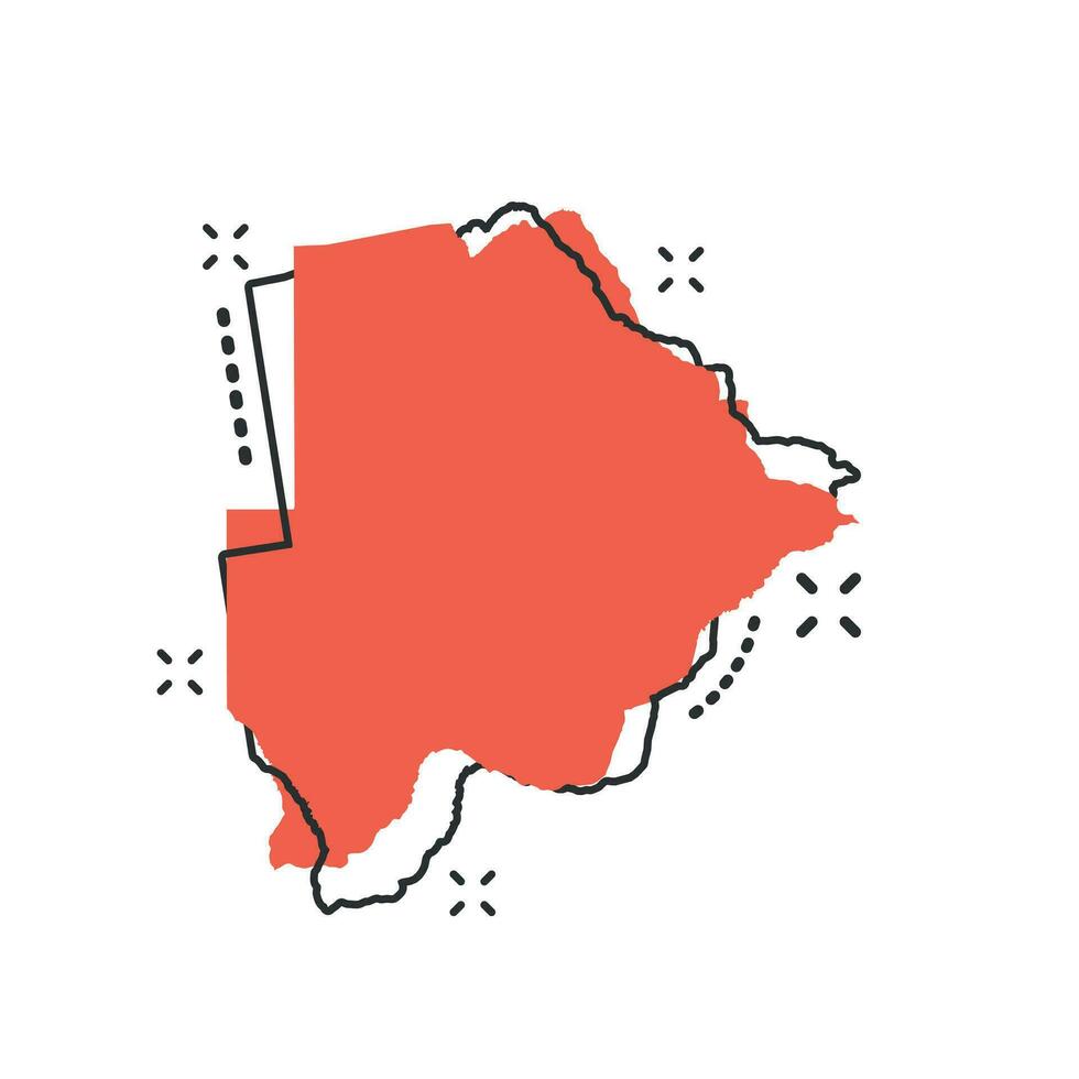 Vector cartoon Botswana map icon in comic style. Botswana sign illustration pictogram. Cartography map business splash effect concept.