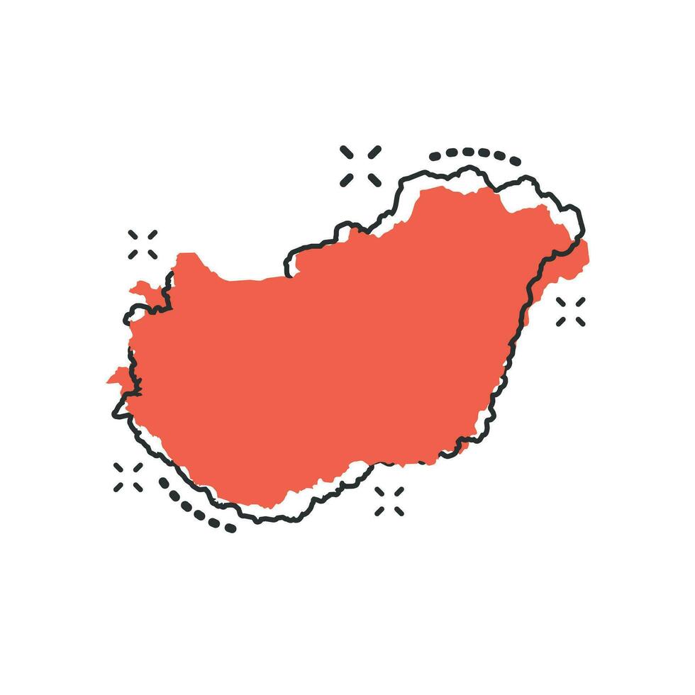 Vector cartoon Hungary map icon in comic style. Hungary sign illustration pictogram. Cartography map business splash effect concept.