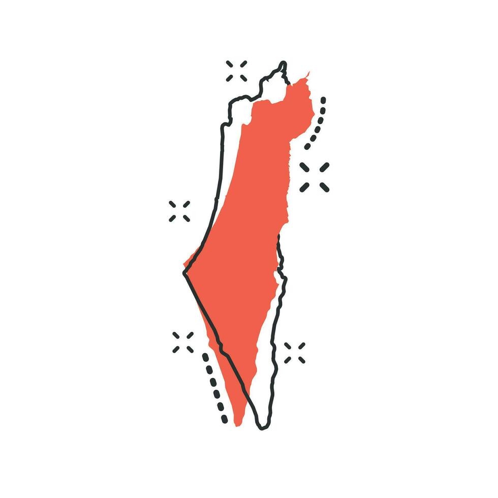 Vector cartoon Israel map icon in comic style. Israel sign illustration pictogram. Cartography map business splash effect concept.