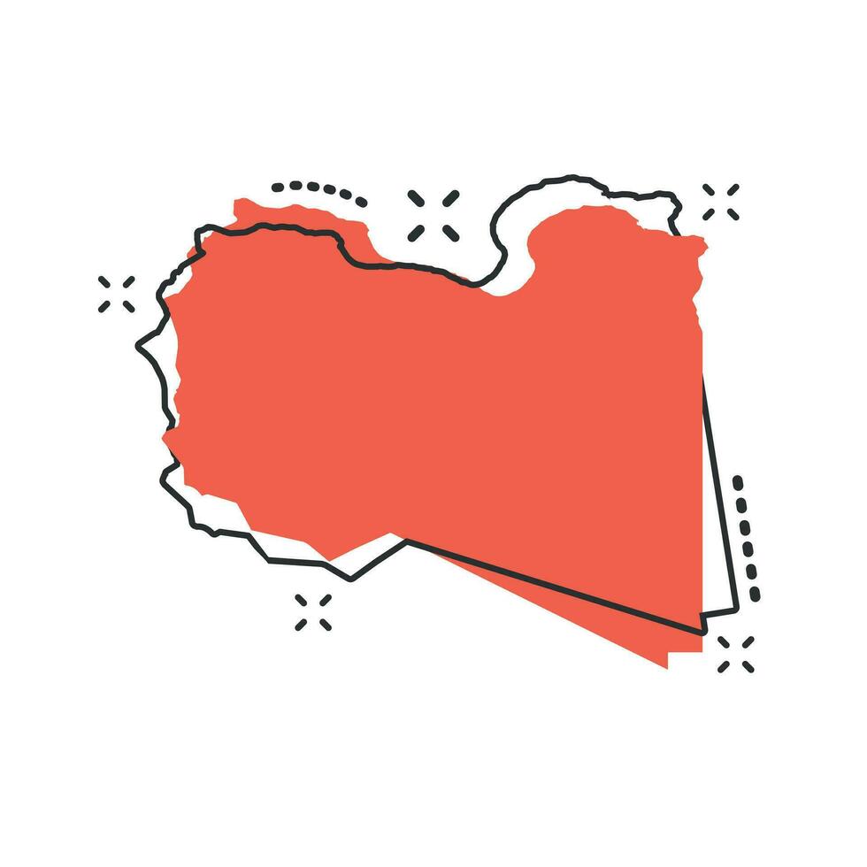 Vector cartoon Libya map icon in comic style. Libya sign illustration pictogram. Cartography map business splash effect concept.