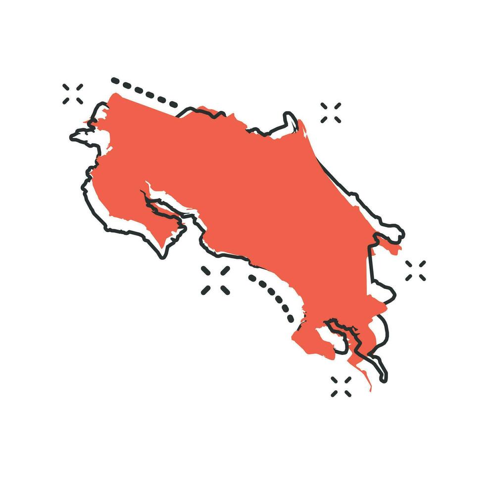Vector cartoon Costa Rica map icon in comic style. Costa Rica sign illustration pictogram. Cartography map business splash effect concept.