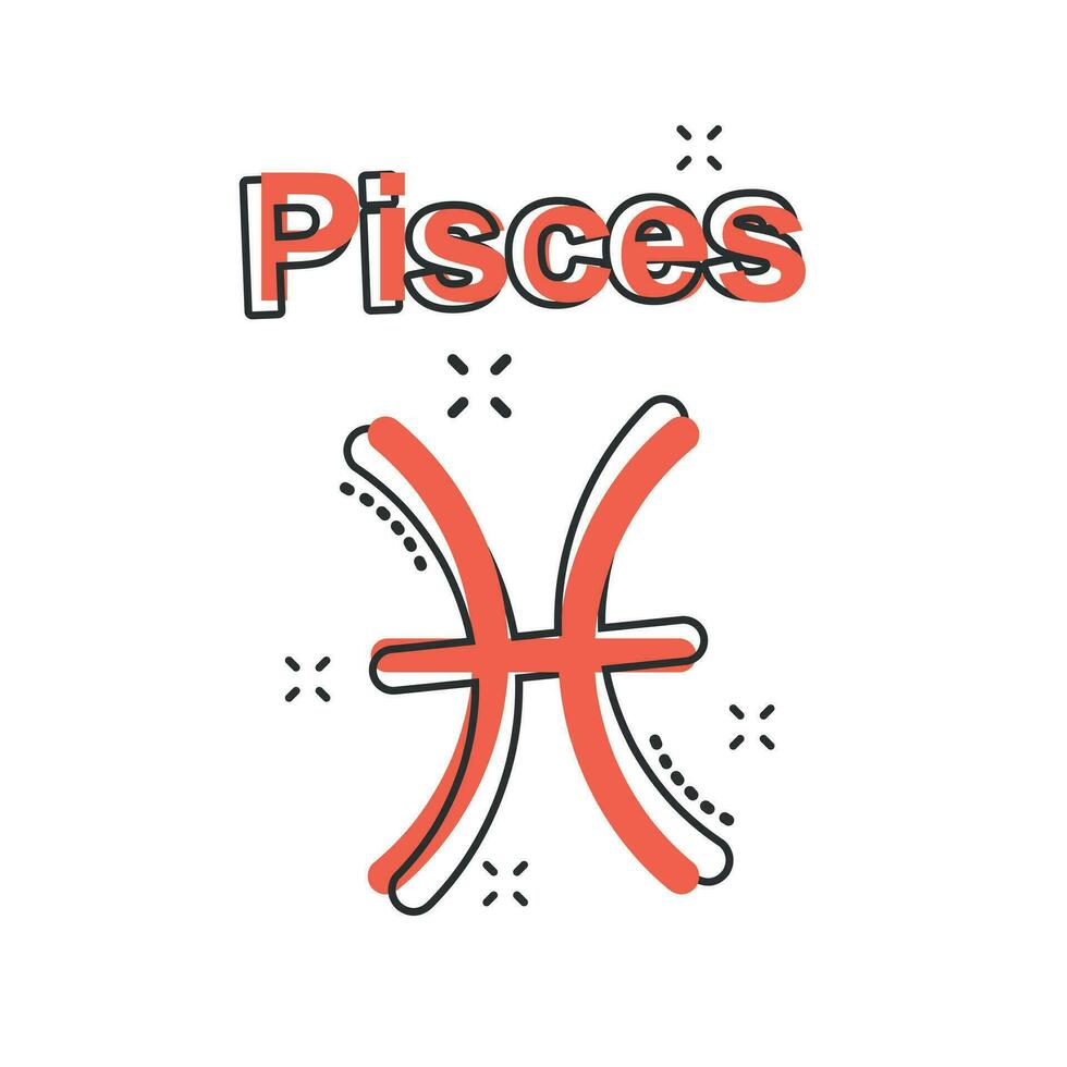 Vector cartoon pisces zodiac icon in comic style. Astrology sign illustration pictogram. Pisces horoscope business splash effect concept.