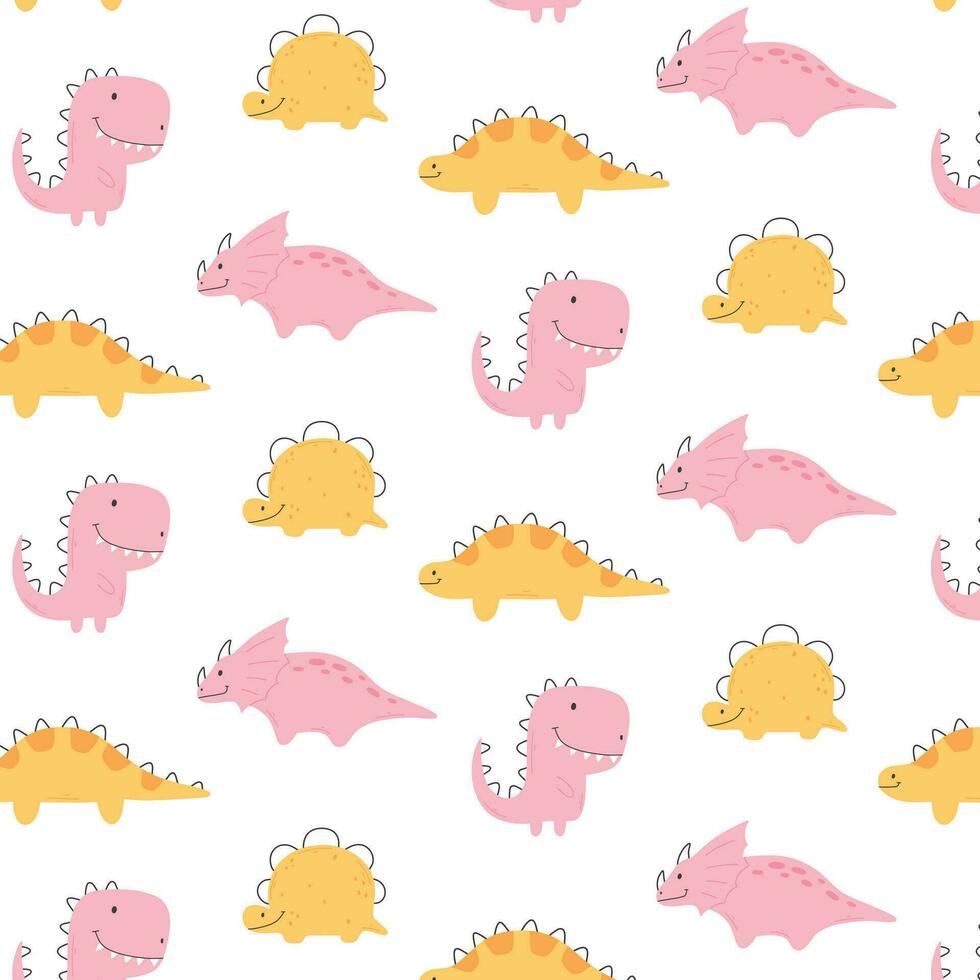 Seamless pattern with cute dinosaurs. kids prit with dino. Vector illustration.