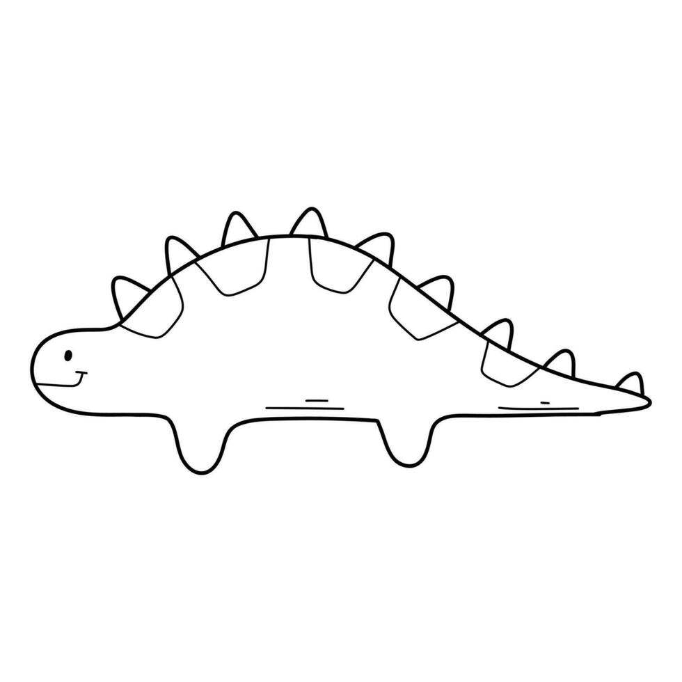 Cute Dinosaur in doodle style. Linear baby dino isolated on white background. Vector illustration.