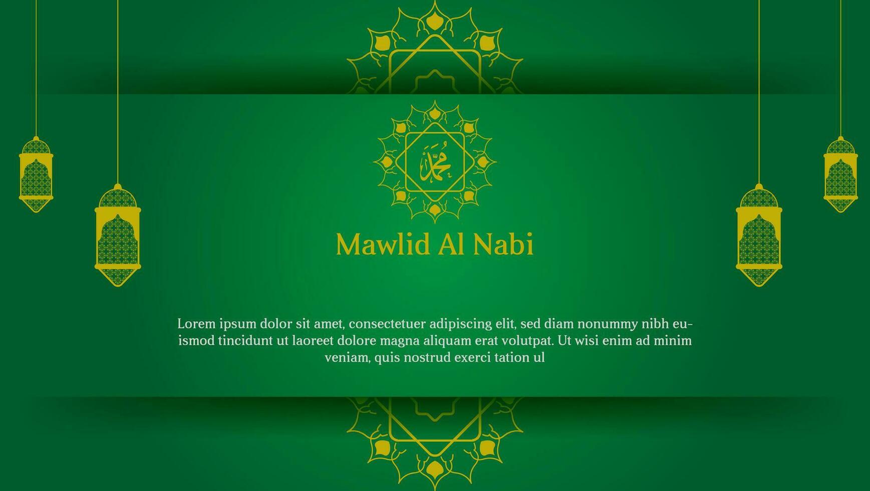 mawlid al nabi muhammad background with green and gold color. suitable for greeting card, banner, poster, etc. vector