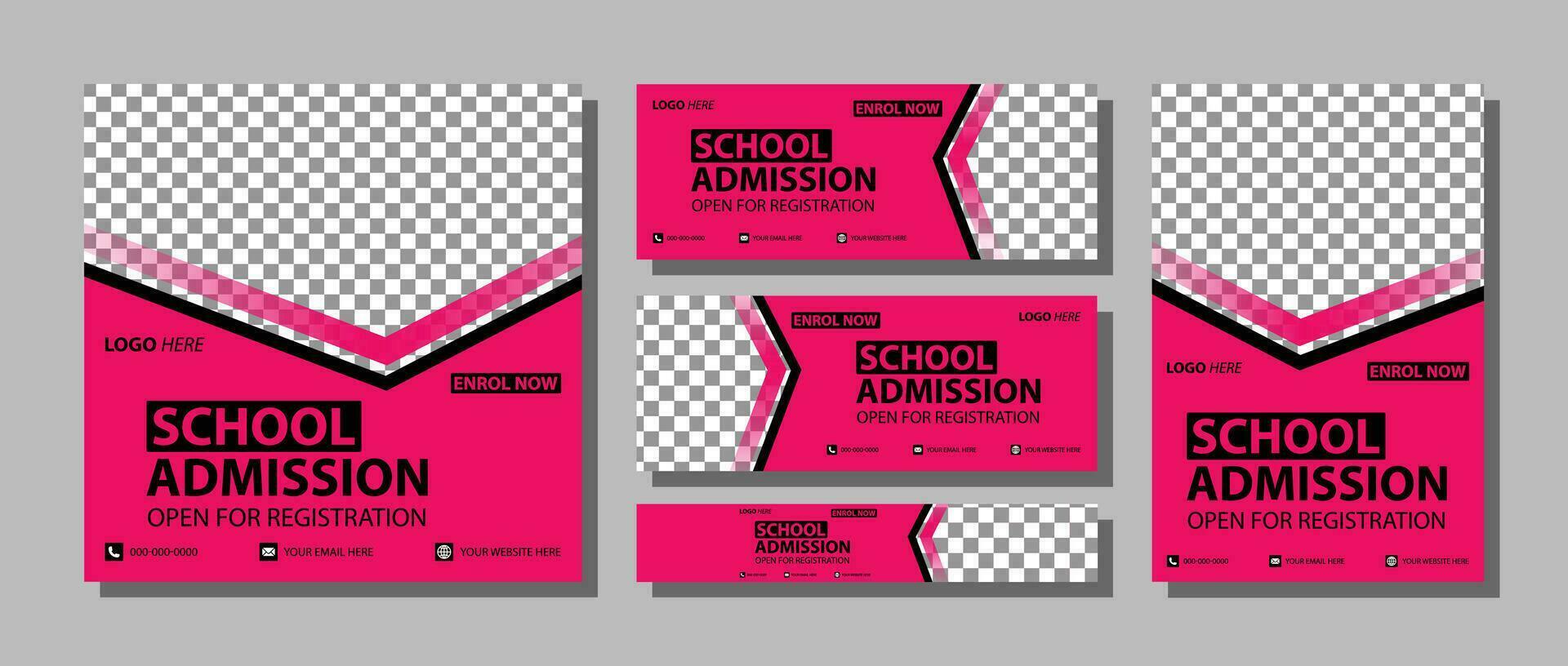 school education social media cover page layout and kids school admission web banner template design set minimal and modern vector