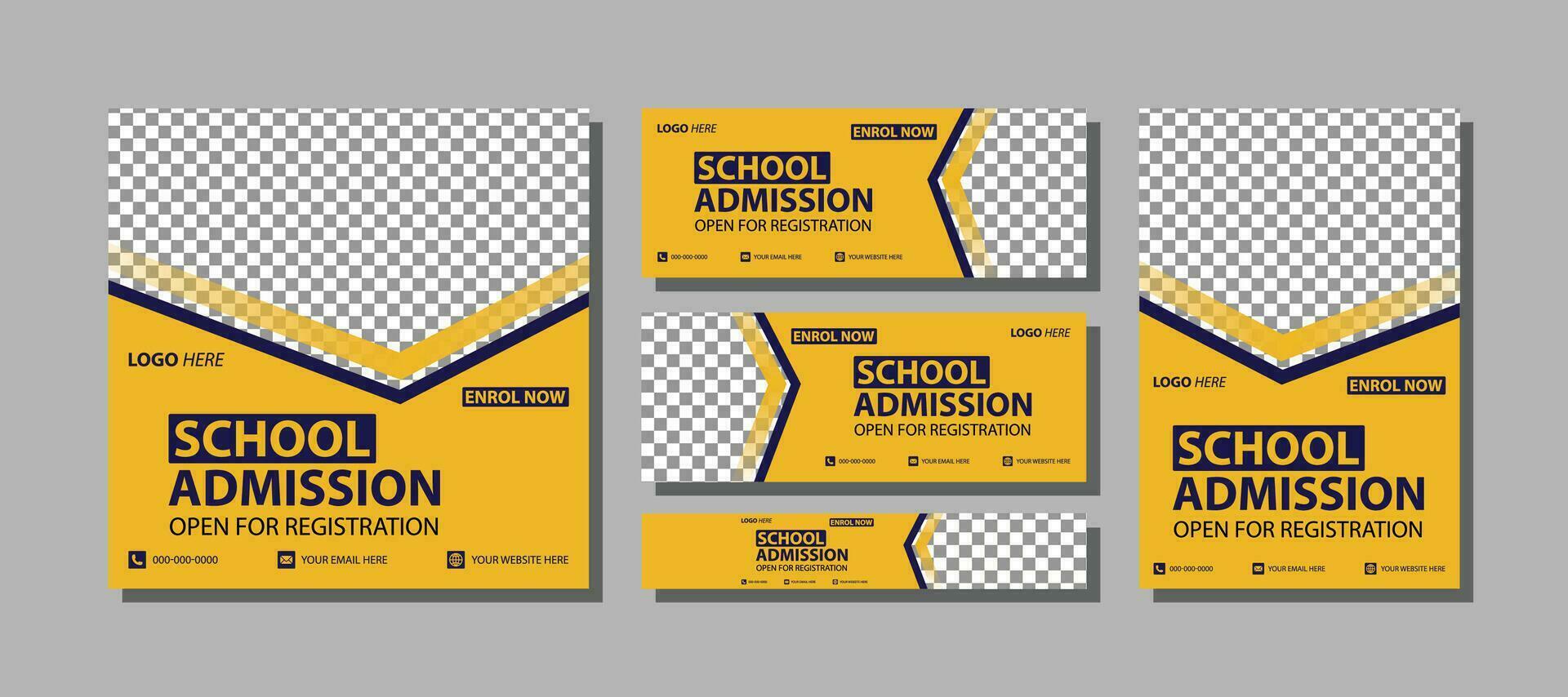 school education social media cover page layout and kids school admission web banner template design set minimal and modern vector