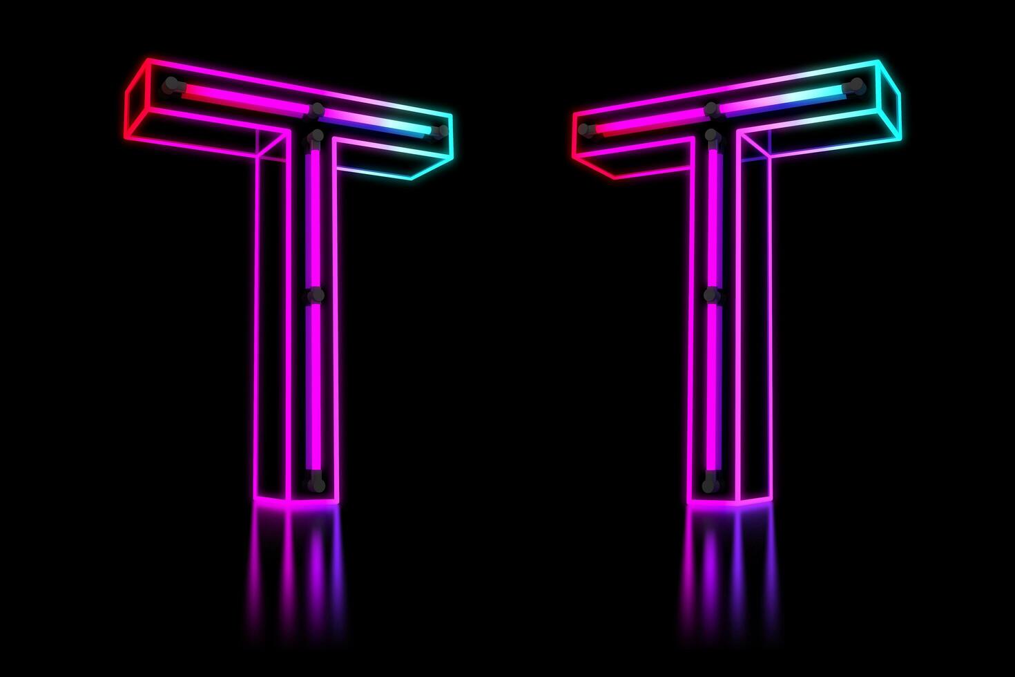 Glowing Colorful Neon Alphabet. 3d rendering illustration photo