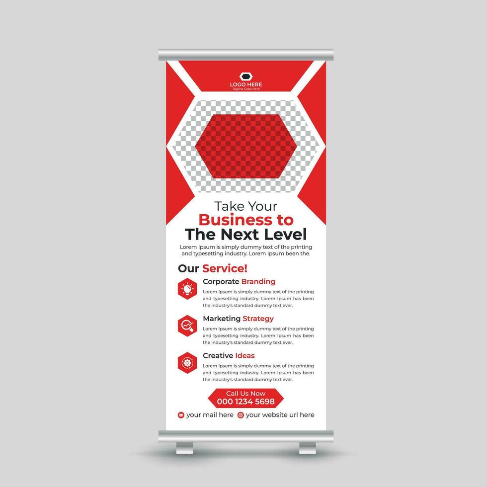 Modern business roll up banner design standee x banner template Free Vector