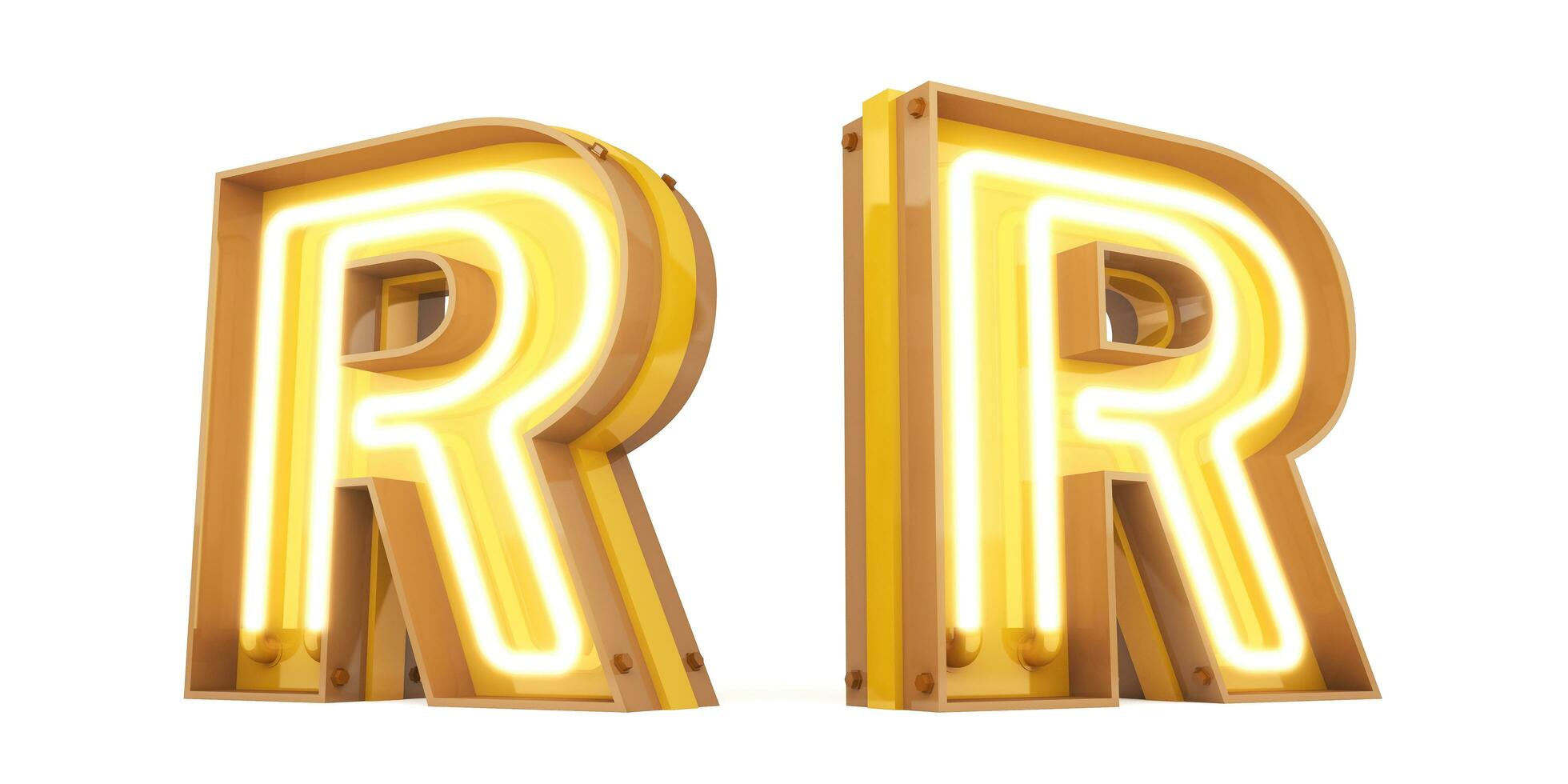 3d alphabet with neon light, 3drendering photo