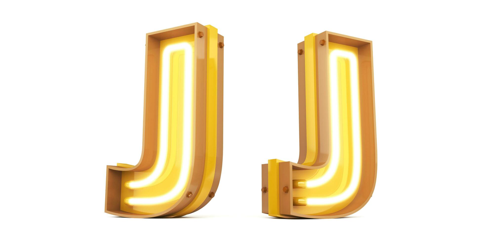 3d alphabet with neon light, 3drendering photo