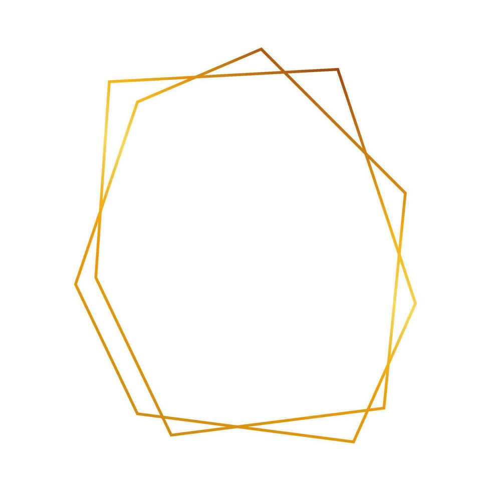 Gold geometric polygonal frame with shining effects isolated on white background. Empty glowing art deco backdrop. Vector illustration.