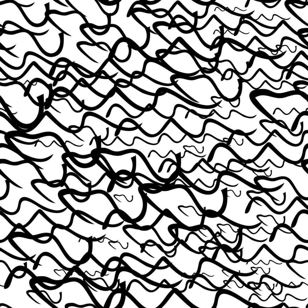 Seamless pattern with black hand drawn doodle wavy lines on white background. Abstract grunge texture. Vector illustration