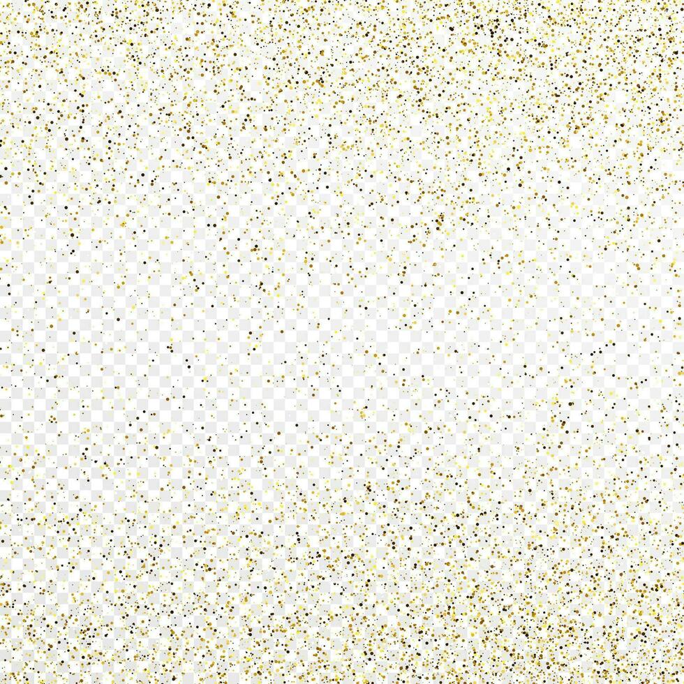 Gold glitter confetti backdrop isolated on white transparent background. Celebratory texture with shining light effect. Vector illustration.