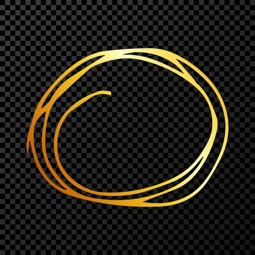 Hand drawn scribble circle.  Gold doodle round circular design element on dark background. Vector illustration