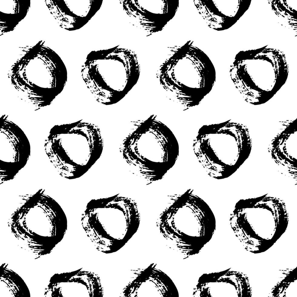 Seamless pattern with black sketch hand drawn brush scribble circles shape on white background. Abstract grunge texture. Vector illustration