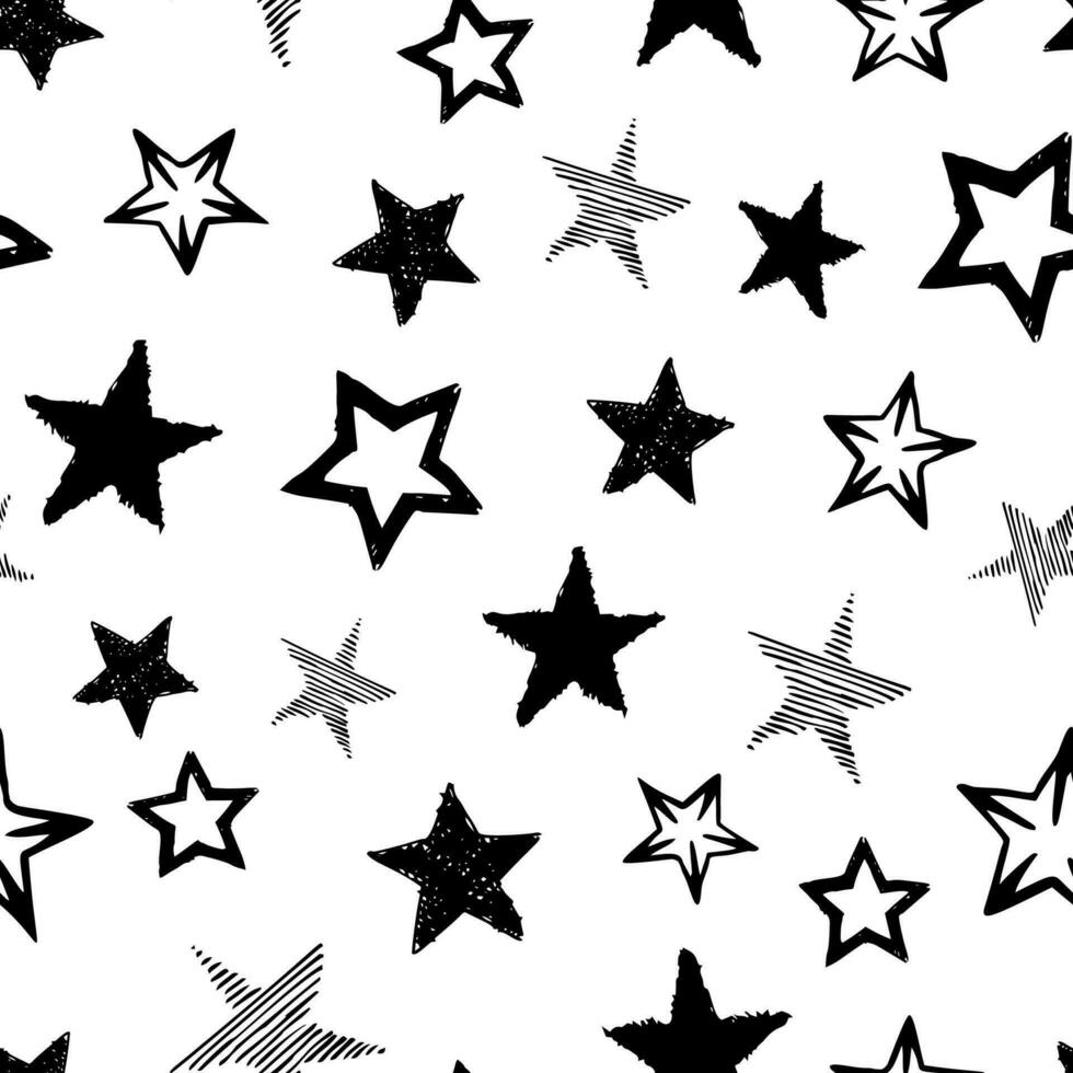 fondo transparente de estrellas de garabatos. estrellas dibujadas a mano negra sobre fondo blanco. ilustración vectorial vector