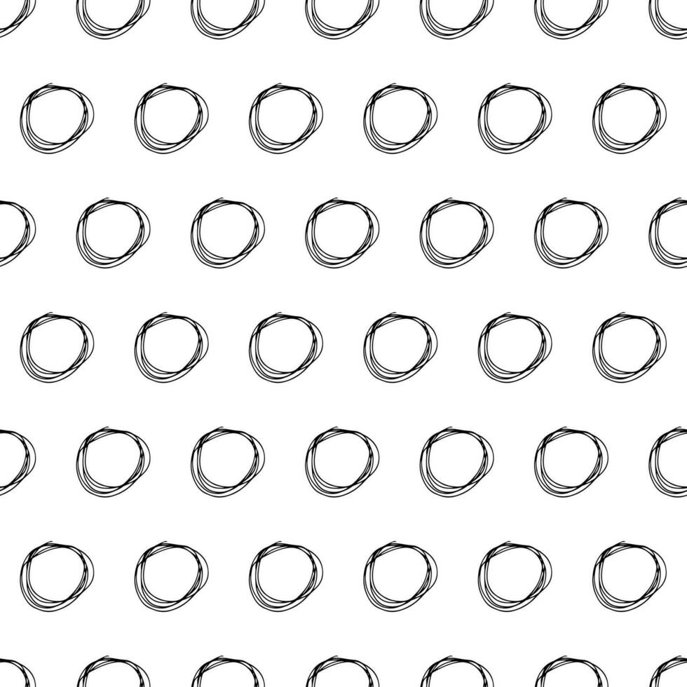 Seamless pattern with black sketch hand drawn brush scribble circles shape on white background. Abstract grunge texture. Vector illustration