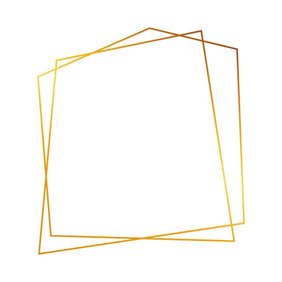 Gold geometric polygonal frame with shining effects isolated on white background. Empty glowing art deco backdrop. Vector illustration.