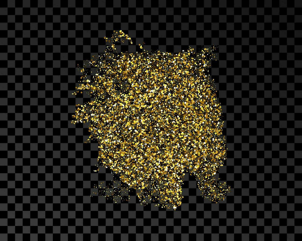 Hand drawn ink spot in gold glitter. Gold ink spot with sparkles isolated on dark background. Vector illustration