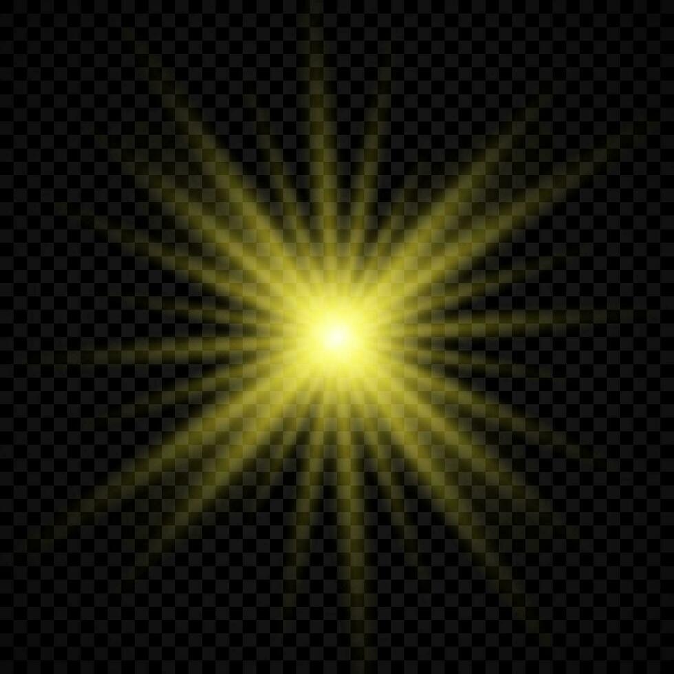 Light effect of lens flares. Yellow glowing lights starburst effects with sparkles vector