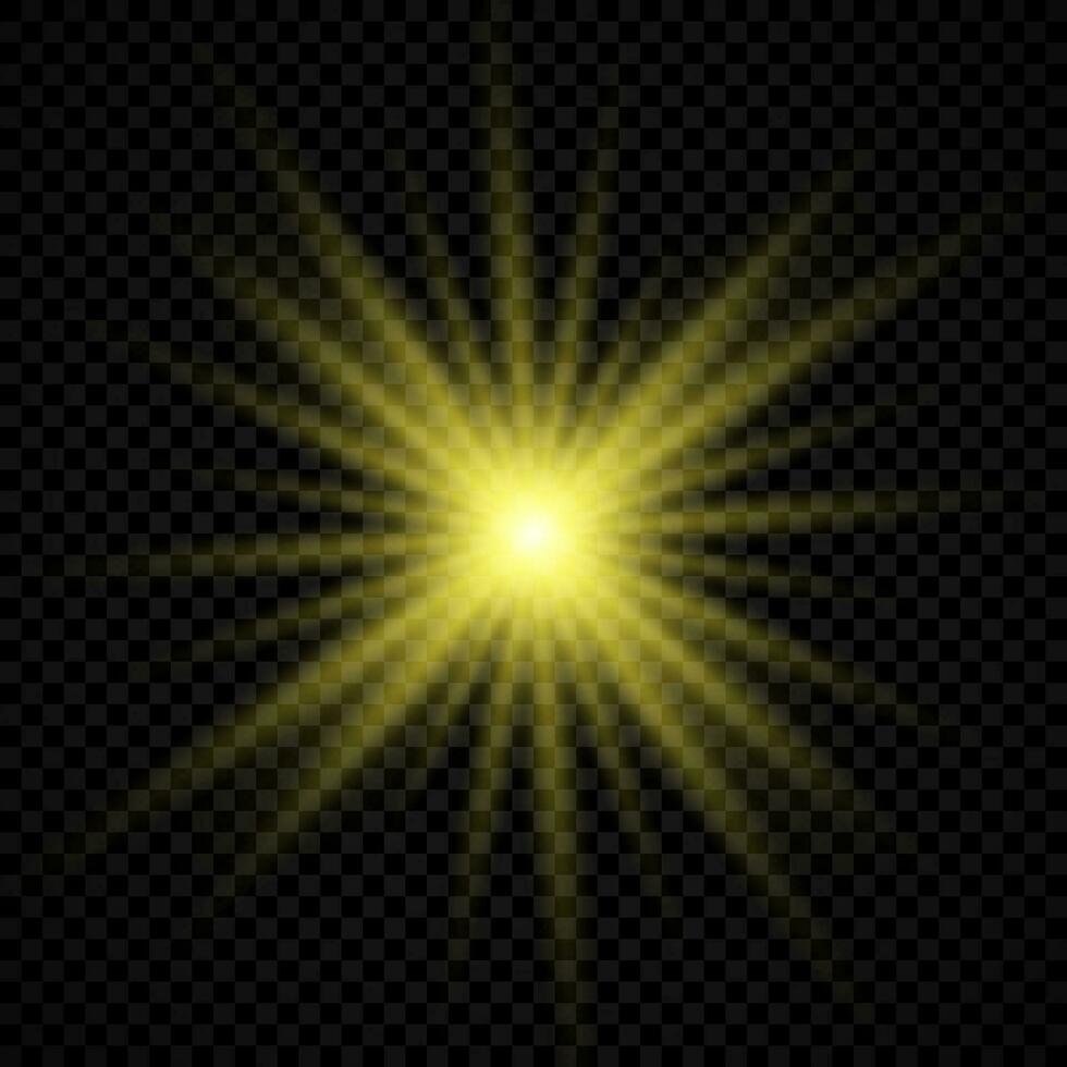 efecto de luz de destellos de lente. luces brillantes amarillas efectos de estallido estelar con destellos vector