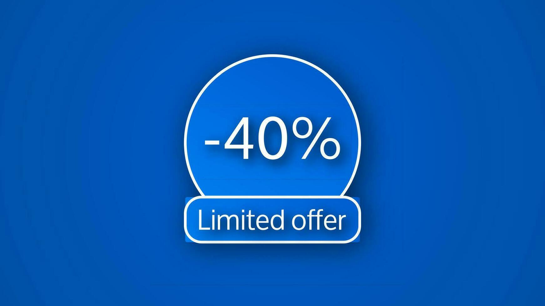 Blue limited offer banner with a 40 discount . White numbers on blue backgrounds with shadow. Vector illustration