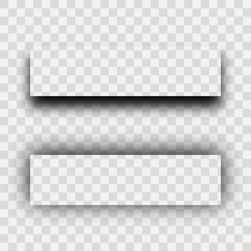 Dark realistic shadow. Set of two rectangles shadows  isolated on background. Vector illustration.