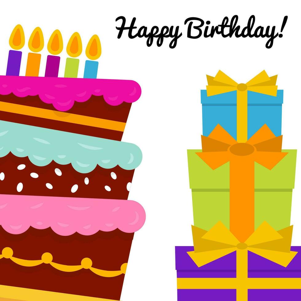 tarjeta de felicitación con pastel dulce para celebración de cumpleaños. ilustración vectorial vector