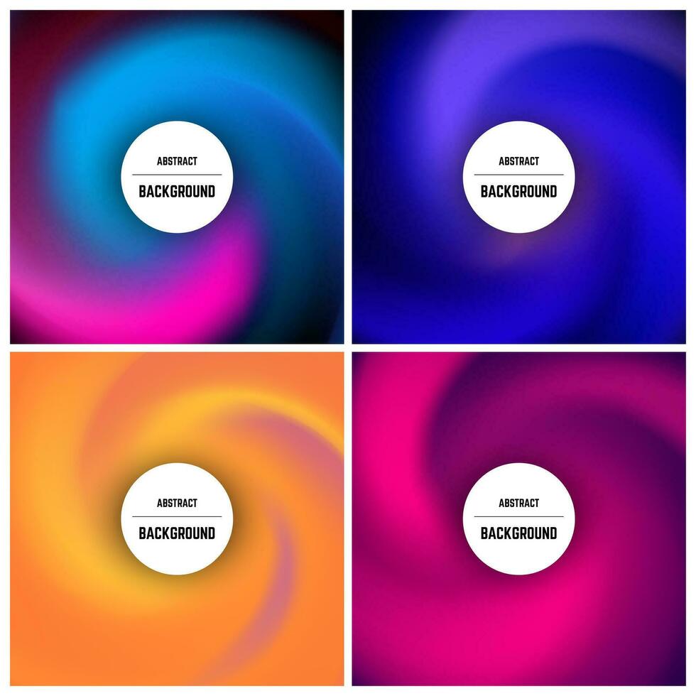 Set of four colorful background with swirl effect and circle in center. Vector illustration.