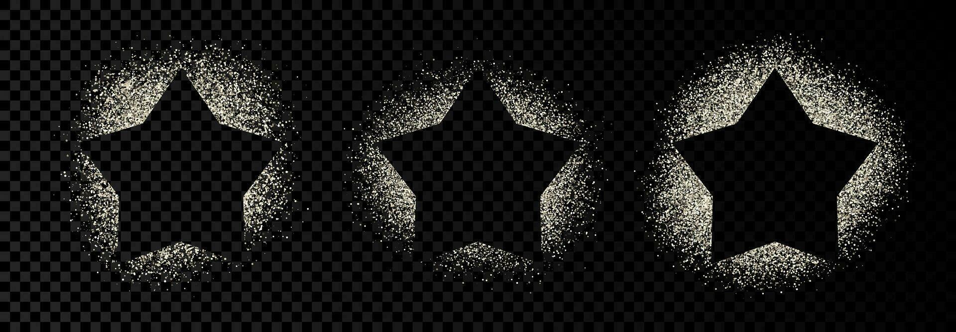 Set of three star frame with silver glitter on dark background. Empty background. Vector illustration.